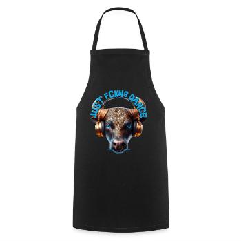 JUST FCKNG DANCE - Cool Cow with Headphones! - Cooking Apron - black - Front - AI Model Male 185 dark (185cm)