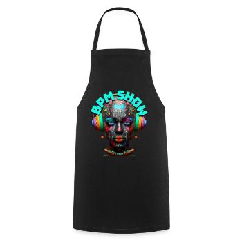 BPM SHOW - Cool Woman with Headphones! - Cooking Apron - black - Front - AI Model Male 185 dark (185cm)