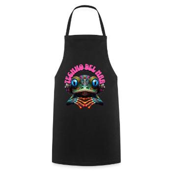 TECHNO DEL MAR - Cute Frog with Headphones! - Cooking Apron - black - Front - AI Model Male 185 dark (185cm)