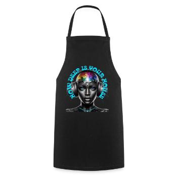 HOW DEEP IS YOUR HOUSE -Cool Woman with Headphones - Cooking Apron - black - Front - AI Model Male 185 dark (185cm)