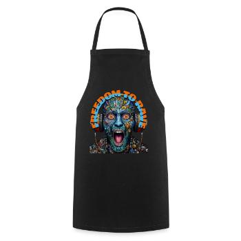 FREEDOM TO RAVE - Crazy Dude with Headphones! - Cooking Apron - black - Front - AI Model Male 185 dark (185cm)