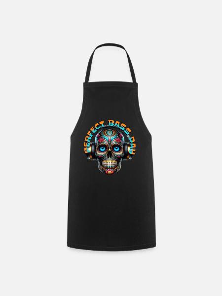 PERFECT BASS DAY - Cool Skull with Headphones! - Cooking Apron - black