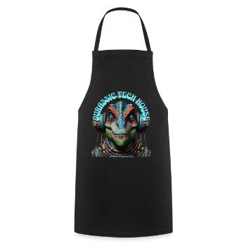 MESOZOIC TECH HOUSE – Cool T-REX with Headphones! - Cooking Apron - black - Front - AI Model Male 185 dark (185cm)