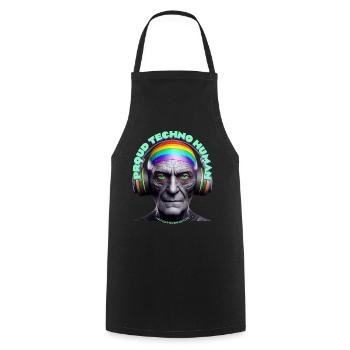 PROUD TECHNO HUMAN - Cool Grandpa with Headphones! - Cooking Apron - black - Front - AI Model Male 185 dark (185cm)