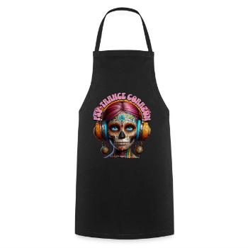 PSY-TRANCE CORAZÓN - Cool Woman with Headphones! - Cooking Apron - black - Front - AI Model Male 185 dark (185cm)