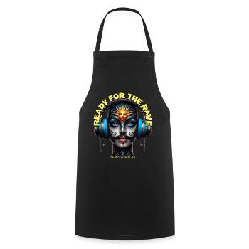 READY FOR THE RAVE - Cool She/He with Headphones! - Cooking Apron - black - Front - AI Model Male 185 dark (185cm)