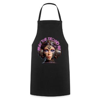 MAY THE TECHNO BE - Cool Woman with Headphones! - Cooking Apron - black - Front - AI Model Male 185 dark (185cm)