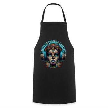 GIMME! BASS! GIMME! - Cool Woman with Headphones! - Cooking Apron - black - Front - AI Model Male 185 dark (185cm)