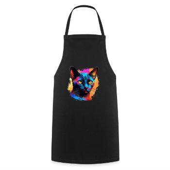 Bunte Burma Katze Farbkleckse Farbspritzer - Kochschürze - Schwarz - Vorne - AI Model Male 185 dark (185cm)