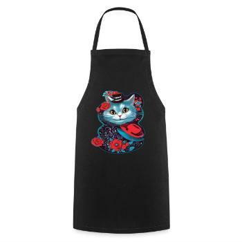 Chat mignon avec chapeau et roses - Tablier de cuisine - noir - Devant - AI Model Male 185 dark (185cm)