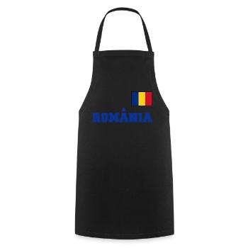 Rumänien Trikot Look – România mit Fahne Flagge - Kochschürze - Schwarz - Vorne - AI Model Male 185 dark (185cm)