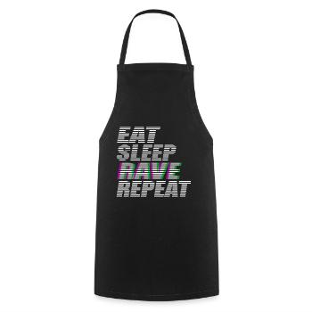 eat sleep rave repeat techno dj rave dubstep - Kochschürze - Schwarz - Vorne - AI Model Male 185 dark (185cm)