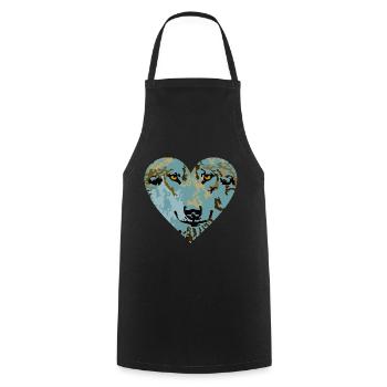 Herz Wolf Blau - Kochschürze - Schwarz - Vorne - AI Model Male 185 dark (185cm)