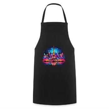 Paris, Eiffel Tower, France, City, Skyline, Night - Cooking Apron - black - Front - AI Model Male 185 dark (185cm)