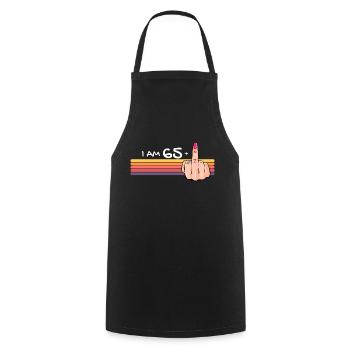 Ich bin 65 + 1 Mittelfinger-Shirt Ich bin 65 plus, - Kochschürze - Schwarz - Vorne - AI Model Male 185 dark (185cm)