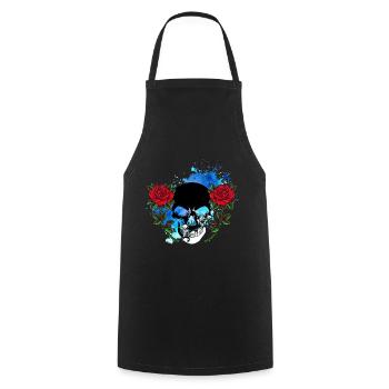 Skull Skull Skull Roses Flowers Splash - Cooking Apron - black - Front - AI Model Male 185 dark (185cm)