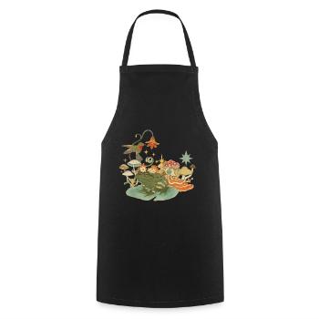 Cottagecore with frog, mushrooms and hummingbird - Cooking Apron - black - Front - AI Model Male 185 dark (185cm)