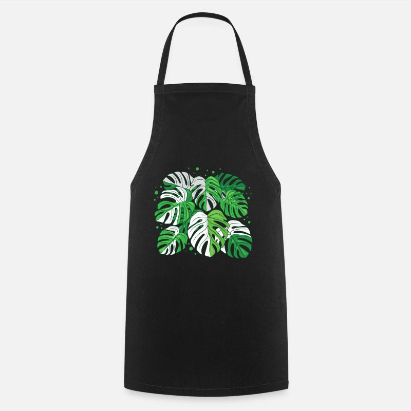 Variegated Monstera - Cooking Apron - black