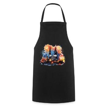 Happy New Year with fireworks in Cologne - Cooking Apron - black - Front - AI Model Male 185 dark (185cm)