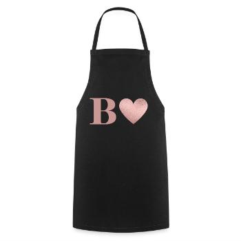Buchstabe b Herz roségold - Kochschürze - Schwarz - Vorne - AI Model Male 185 dark (185cm)