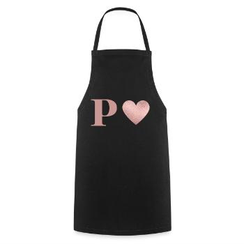 Buchstabe p Herz roségold - Kochschürze - Schwarz - Vorne - AI Model Male 185 dark (185cm)