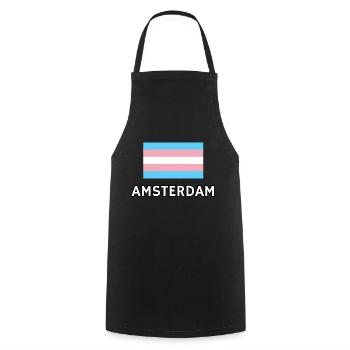 Trans Pride Flagge Amsterdam - Kochschürze - Schwarz - Vorne - AI Model Male 185 dark (185cm)