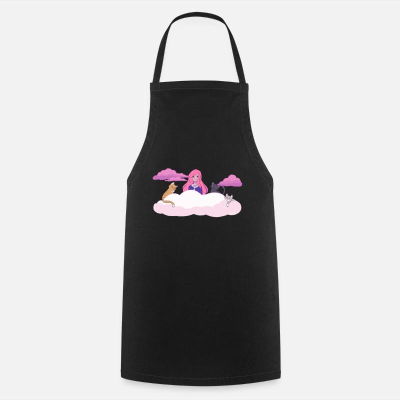 Lizzie in the clouds with cats - Cooking Apron - black