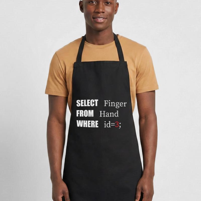 Doigt de sélection à la main, code amusant. Langage des codeurs Tablier de cuisine