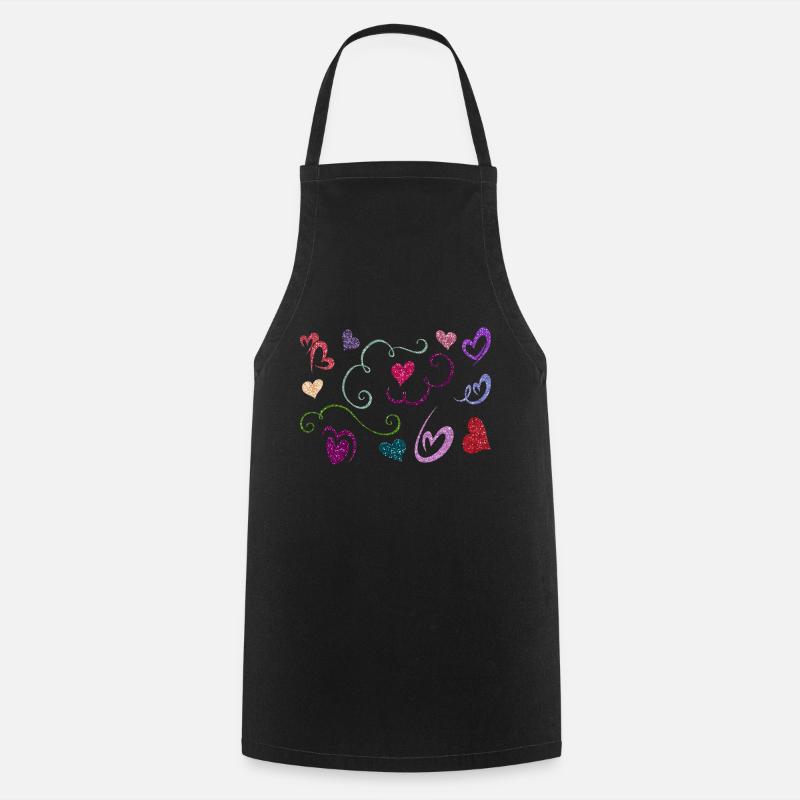 Glitter Heart Design - Cooking Apron - black