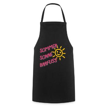 Sommer Sonne Barfuss am Strand Urlaub Ferien - Kochschürze - Schwarz - Vorne - AI Model Male 185 dark (185cm)
