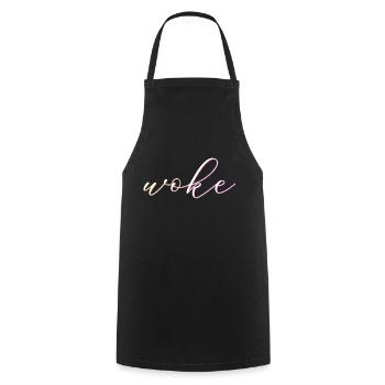 Autodérision : WOKE - Tablier de cuisine - noir - Devant - AI Model Male 185 dark (185cm)