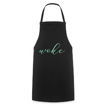 Autodérision : WOKE - Tablier de cuisine - noir - Devant - AI Model Male 185 dark (185cm)