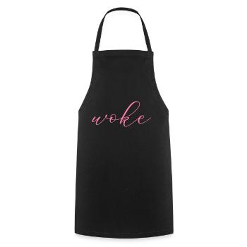 Autodérision : WOKE - Tablier de cuisine - noir - Devant - AI Model Male 185 dark (185cm)