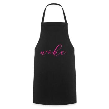 Autodérision : WOKE - Tablier de cuisine - noir - Devant - AI Model Male 185 dark (185cm)
