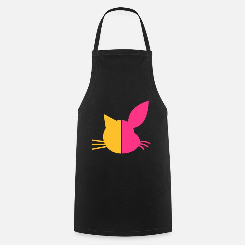Half face cat, half face rabbit - Cooking Apron - black