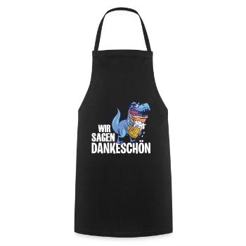 Dankeschön, Dino, Bier, Spruch, Cartoon, Lustig - Kochschürze - Schwarz - Vorne - AI Model Male 185 dark (185cm)