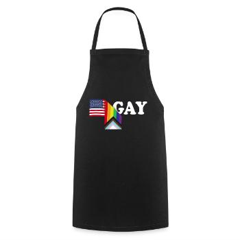 Patriot USA Flagge und LGBT Flagge - Stolzer Verbündeter - Schwul - Kochschürze - Schwarz - Vorne - AI Model Male 185 dark (185cm)