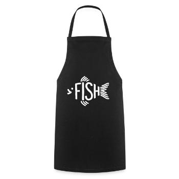 Os de poisson, squelette, pêche à chevrons - Tablier de cuisine - noir - Devant - AI Model Male 185 dark (185cm)