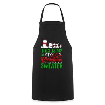 This Is My Ugly Christmas Sweater Funny - Cooking Apron - black - Front - AI Model Male 185 dark (185cm)