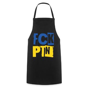 FCK PTN Ukraine blue yellow - Cooking Apron - black - Front - AI Model Male 185 dark (185cm)