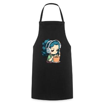 Girl with headphones listens to music and eats cereal - Cooking Apron - black - Front - AI Model Male 185 dark (185cm)