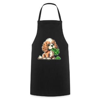 Un chien mignon mange des légumes au brocoli - Tablier de cuisine - noir - Devant - AI Model Male 185 dark (185cm)