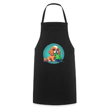 Un chien mignon mange des légumes au brocoli - Tablier de cuisine - noir - Devant - AI Model Male 185 dark (185cm)