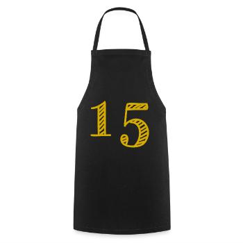 15. 15 YEARS. 15th ANNIVERSARY. 15 ANNIVERSARY. - Cooking Apron - black - Front - AI Model Male 185 dark (185cm)