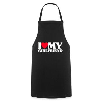 I Love My Girlfriend Couple Saint Valentin 2025 - Tablier de cuisine - noir - Devant - AI Model Male 185 dark (185cm)