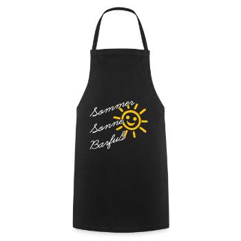 Sommer Sonne Barfuss am Strand Urlaub Ferien - Kochschürze - Schwarz - Vorne - AI Model Male 185 dark (185cm)
