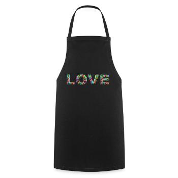 LOVE Zotteliges Fell Bunt - Kochschürze - Schwarz - Vorne - AI Model Male 185 dark (185cm)