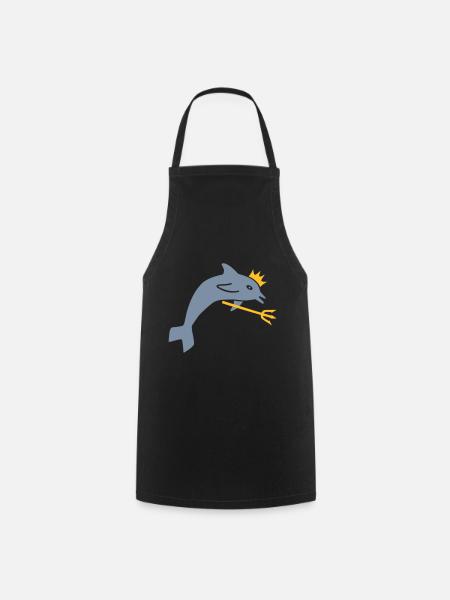 ★ design colors changeable ★ dolphin, crown, trident - Cooking Apron - black