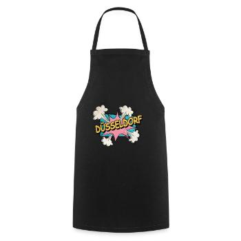 Dusseldorf Germany City Font Pop Art Comic - Cooking Apron - black - Front - AI Model Male 185 dark (185cm)
