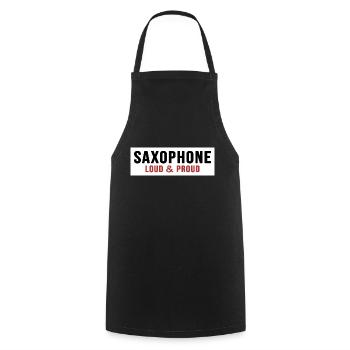 Saxophone Saxophonist "loud & proud" - Kochschürze - Schwarz - Vorne - AI Model Male 185 dark (185cm)